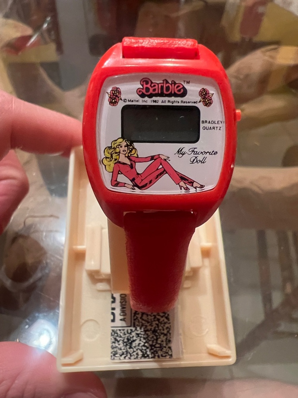 Vintage Barbie Red Digital Watch with Themed Face Art by Bradley